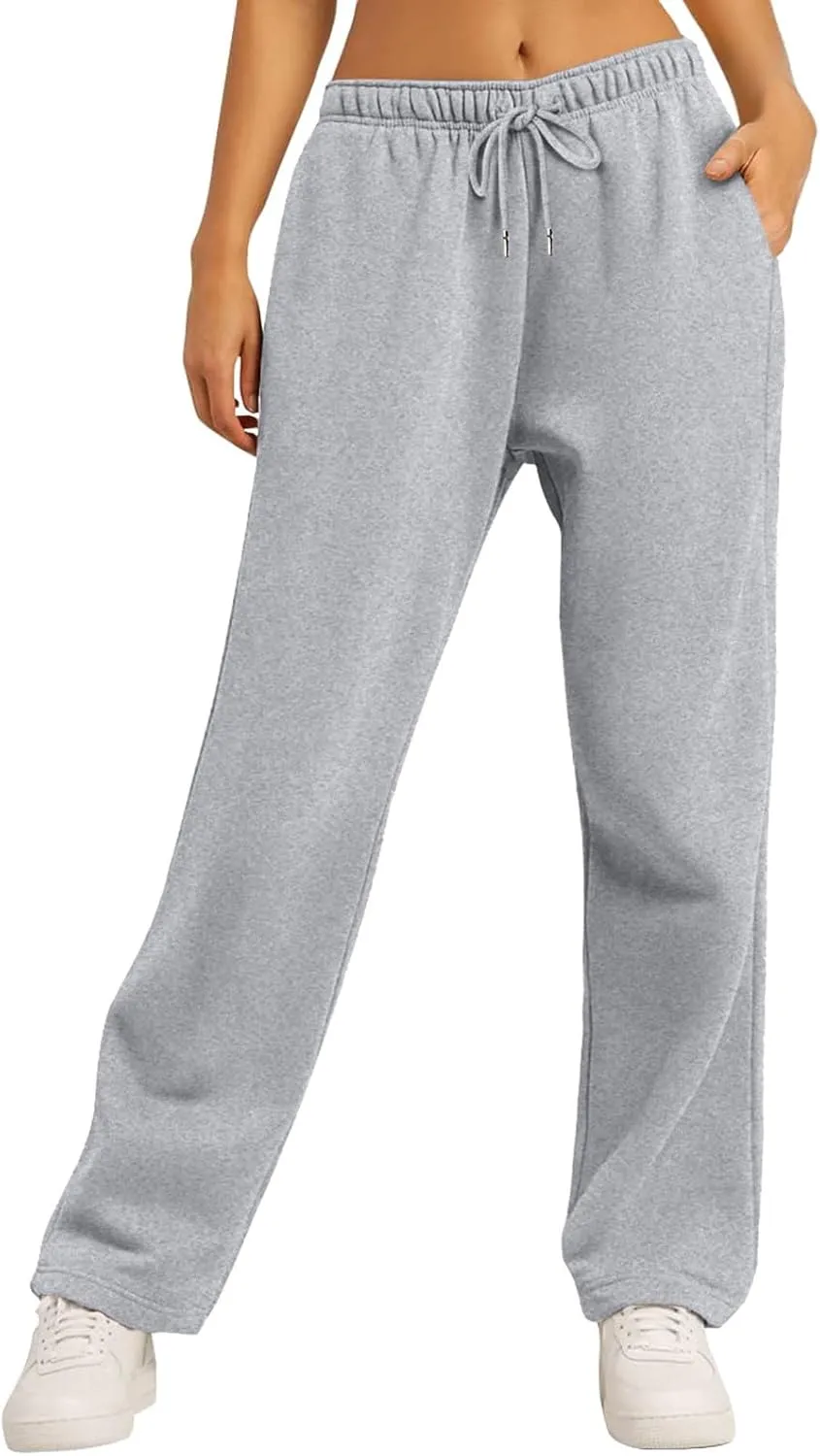 Womens Fleece Sweatpants Straight Legs Drawstring Pants Winter Sweatpants Casual Sport Workout Pants with Pockets