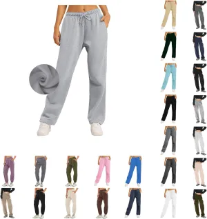 Womens Fleece Sweatpants Straight Legs Drawstring Pants Winter Sweatpants Casual Sport Workout Pants with Pockets