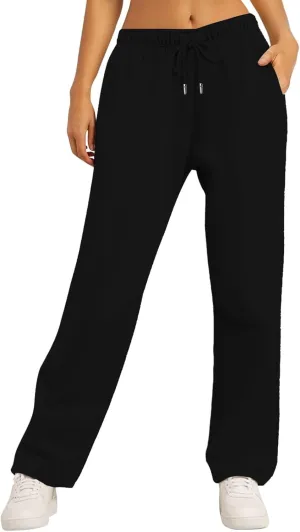 Womens Fleece Sweatpants Straight Legs Drawstring Pants Winter Sweatpants Casual Sport Workout Pants with Pockets