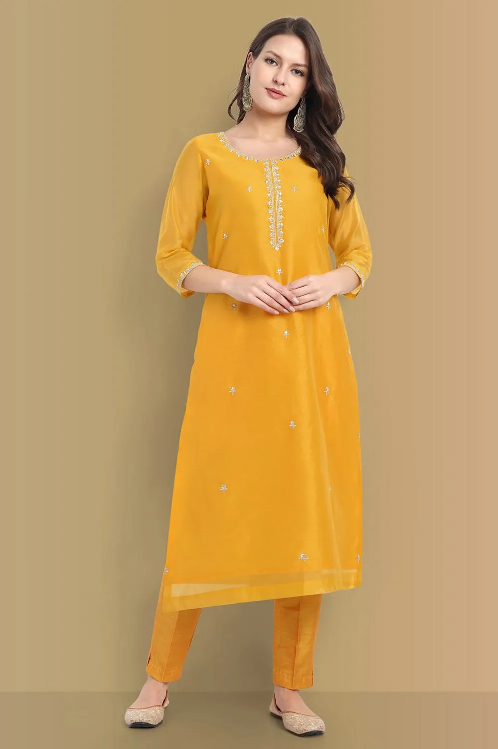 Yellow Haldi Chanderi Suit with dupatta Set of 3